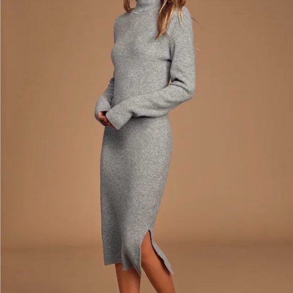 Lulus Dresses & Skirts - Lulus Sheerah Heather Grey Turtleneck Midi Sweater Dress NWOT